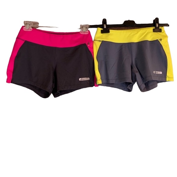 Asics 2 pair athletic performance workout shorts gray pink yellow Size XS - Picture 1 of 8